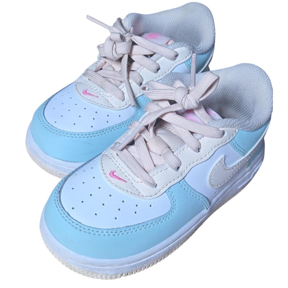 Nike Air Force 1 Low Baby Sneakers Size 8C White Blue Pink Girls